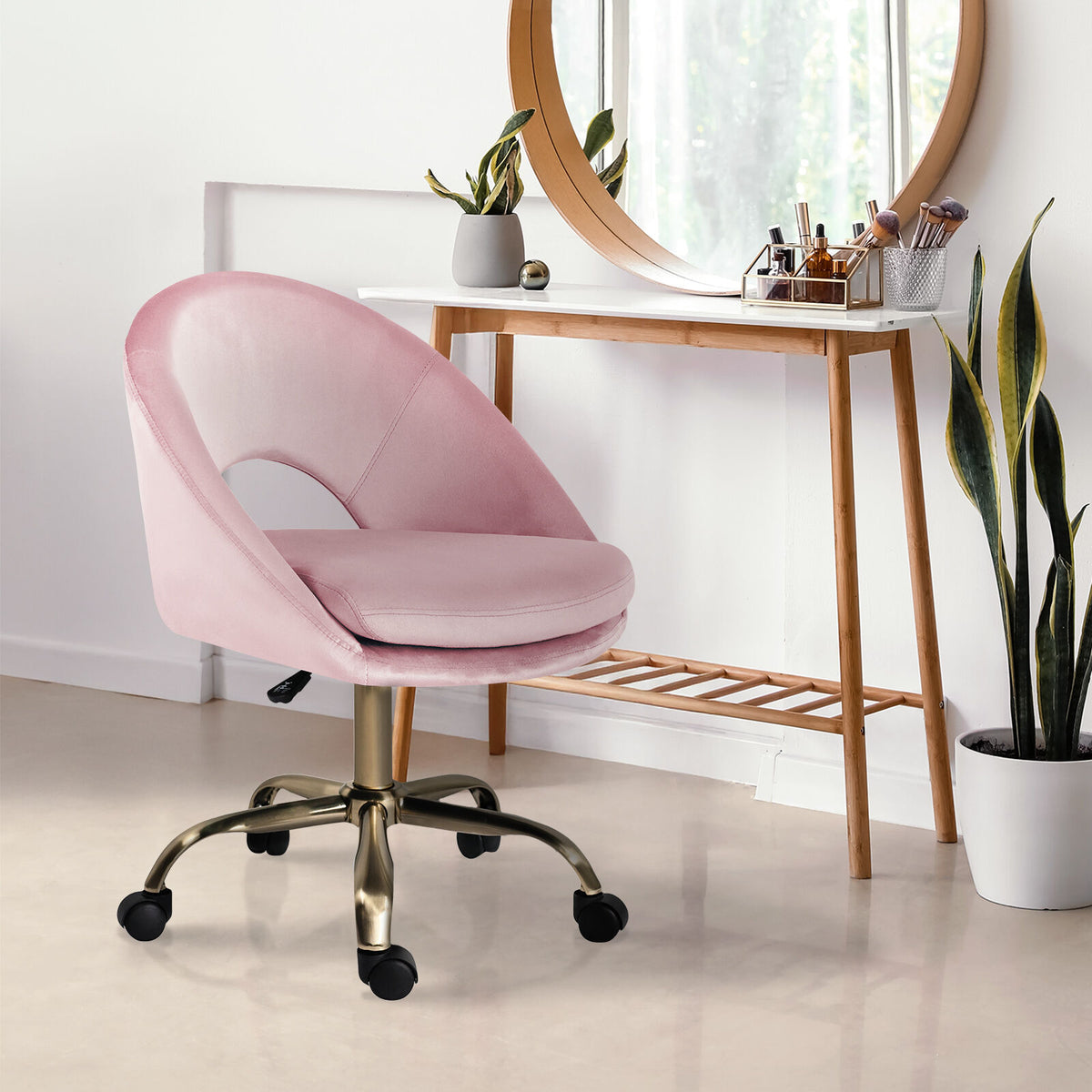 Office Desk Chair - Velvet Home Office Swivel Computer Seat COVE PINK