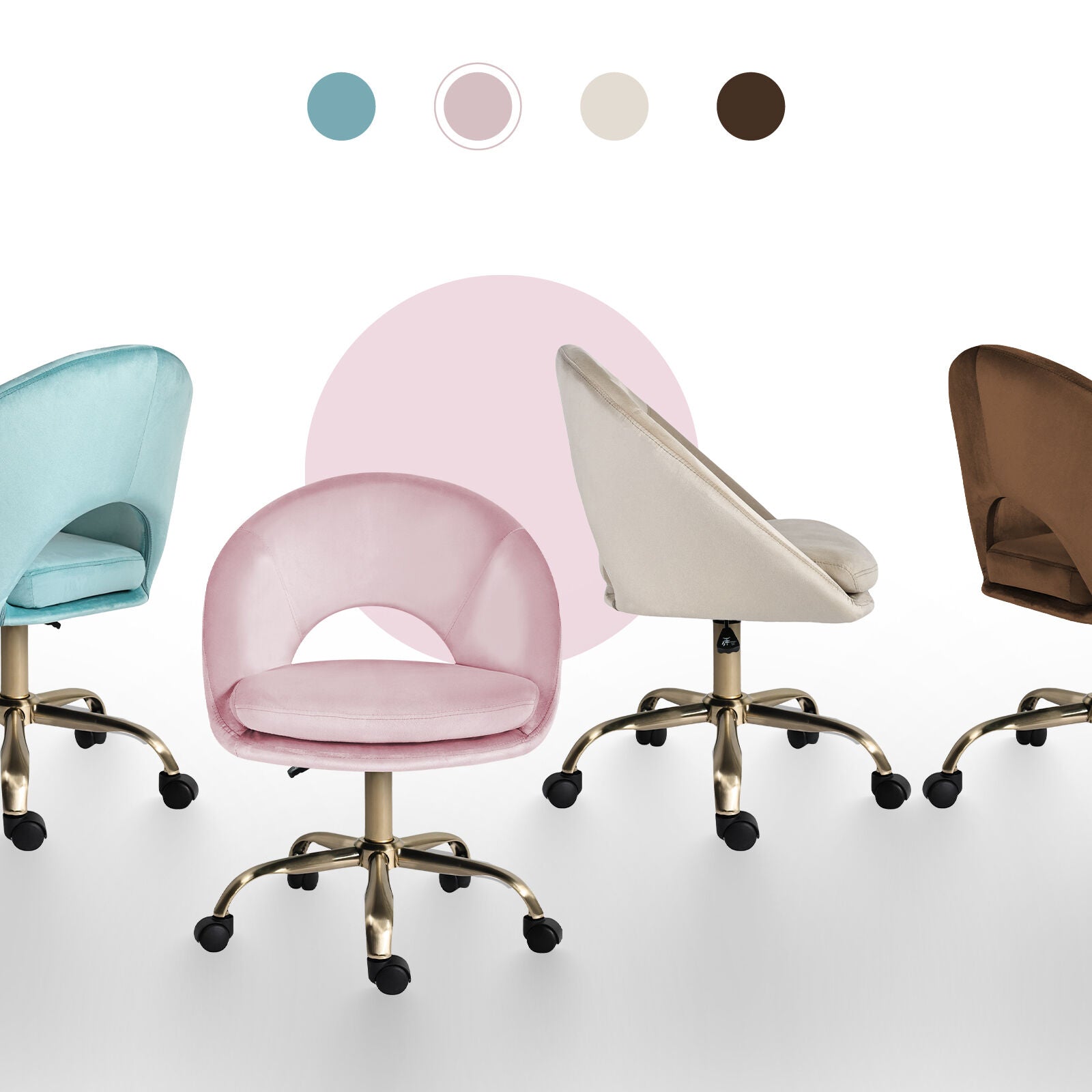 Office Desk Chair - Velvet Home Office Swivel Computer Seat COVE PINK