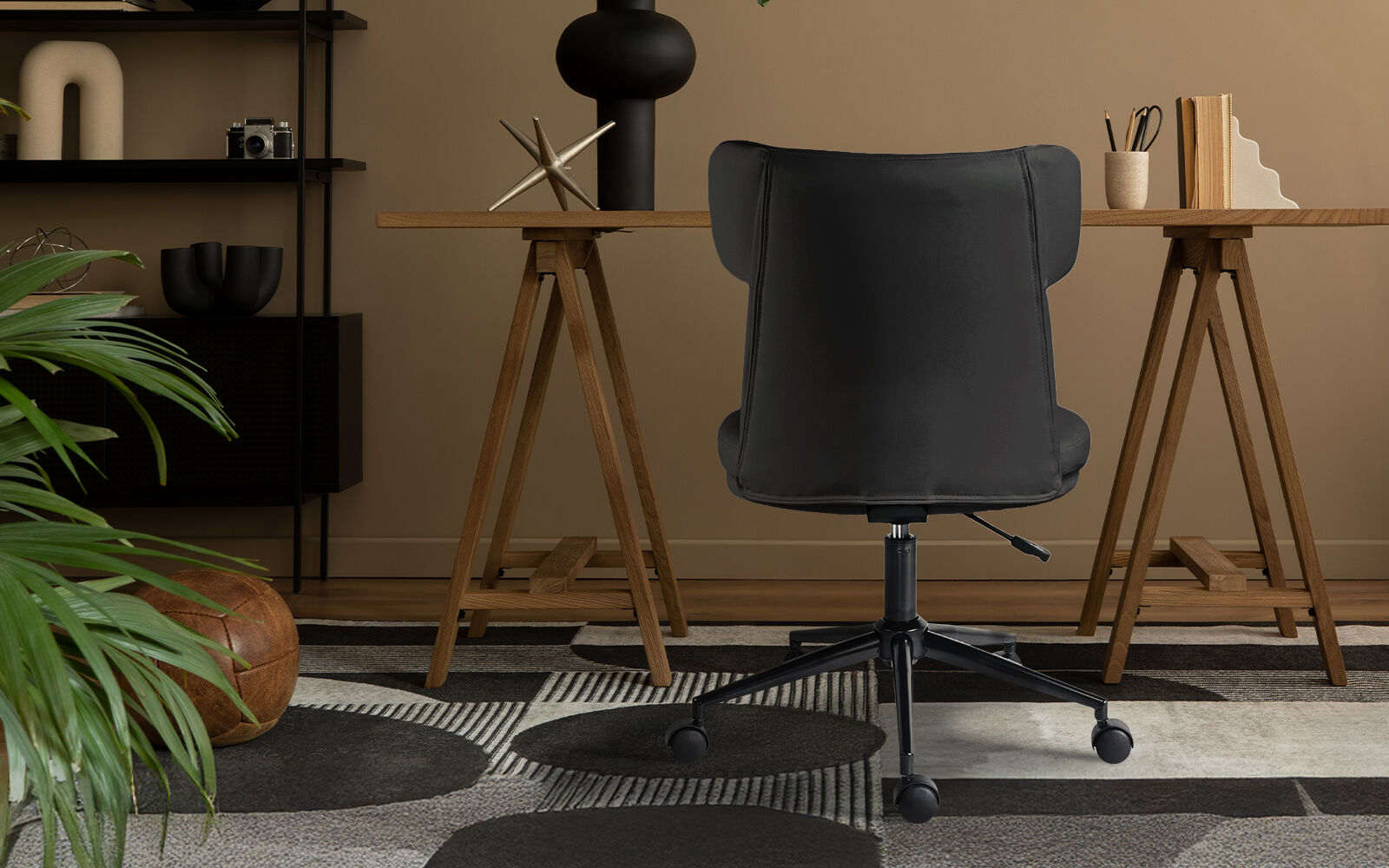 Office Desk Chair - PU Leather Home Office Swivel Chair Computer Seat BLACK
