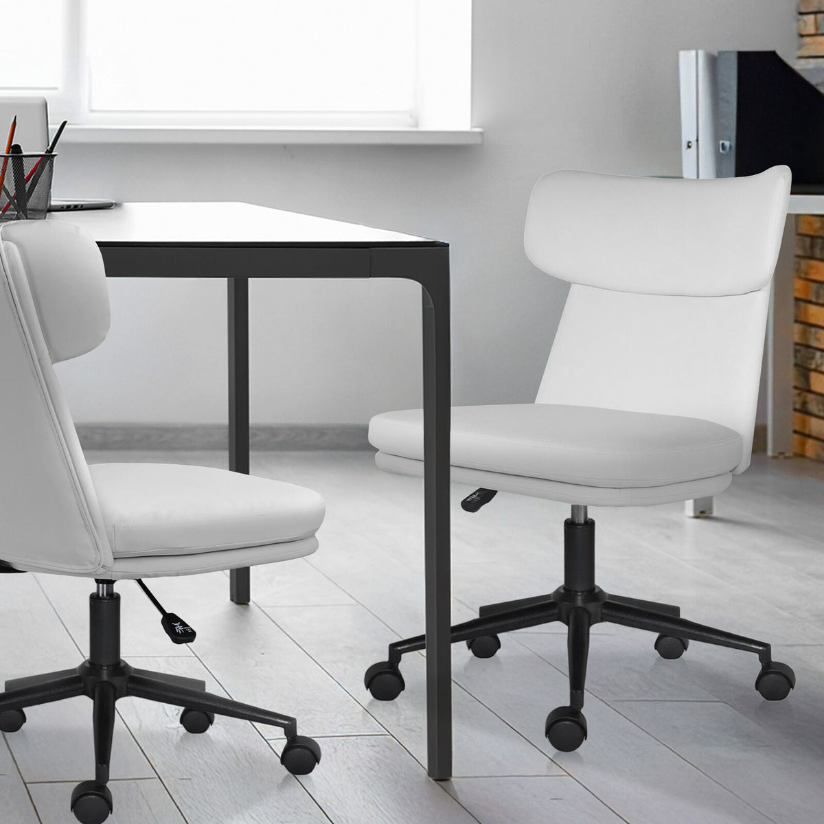Office Desk Chair - PU Leather Home Office Swivel Chair Computer Seat WHITE