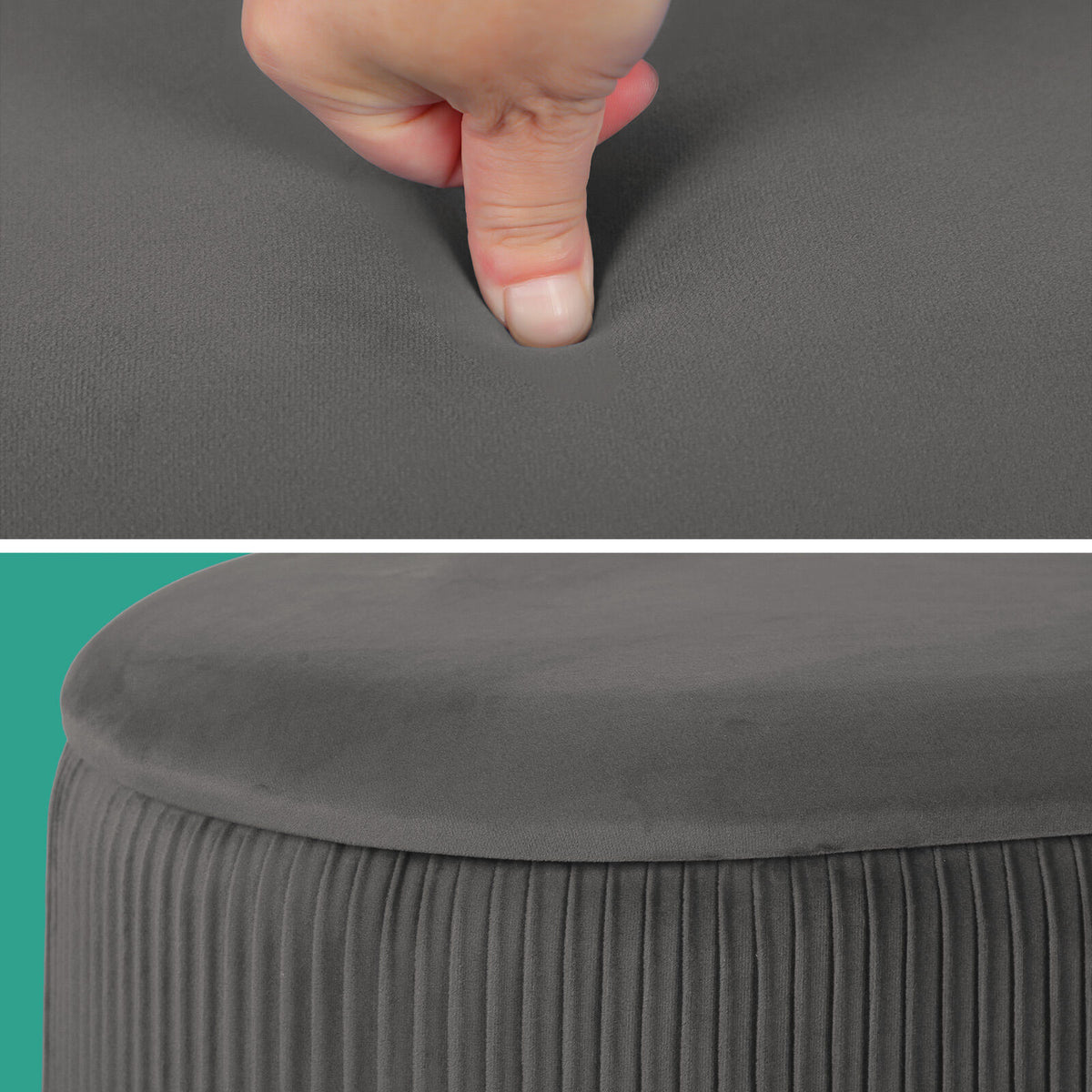 3 Piece Set Storage Ottoman - Blanket Box Velvet Padded Bench Stool FAYE GREY