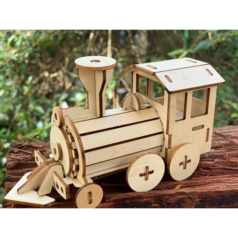Build and Paint your own locomotive train Kids wood model toy train-plywood DIY kit