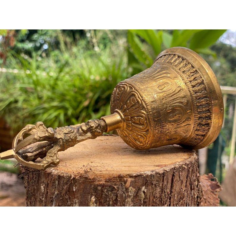 Brass Bell 6 inch Buddhist Nepal Tibetan Prayer Bell Meditation Stress Relief or Sound Therapy