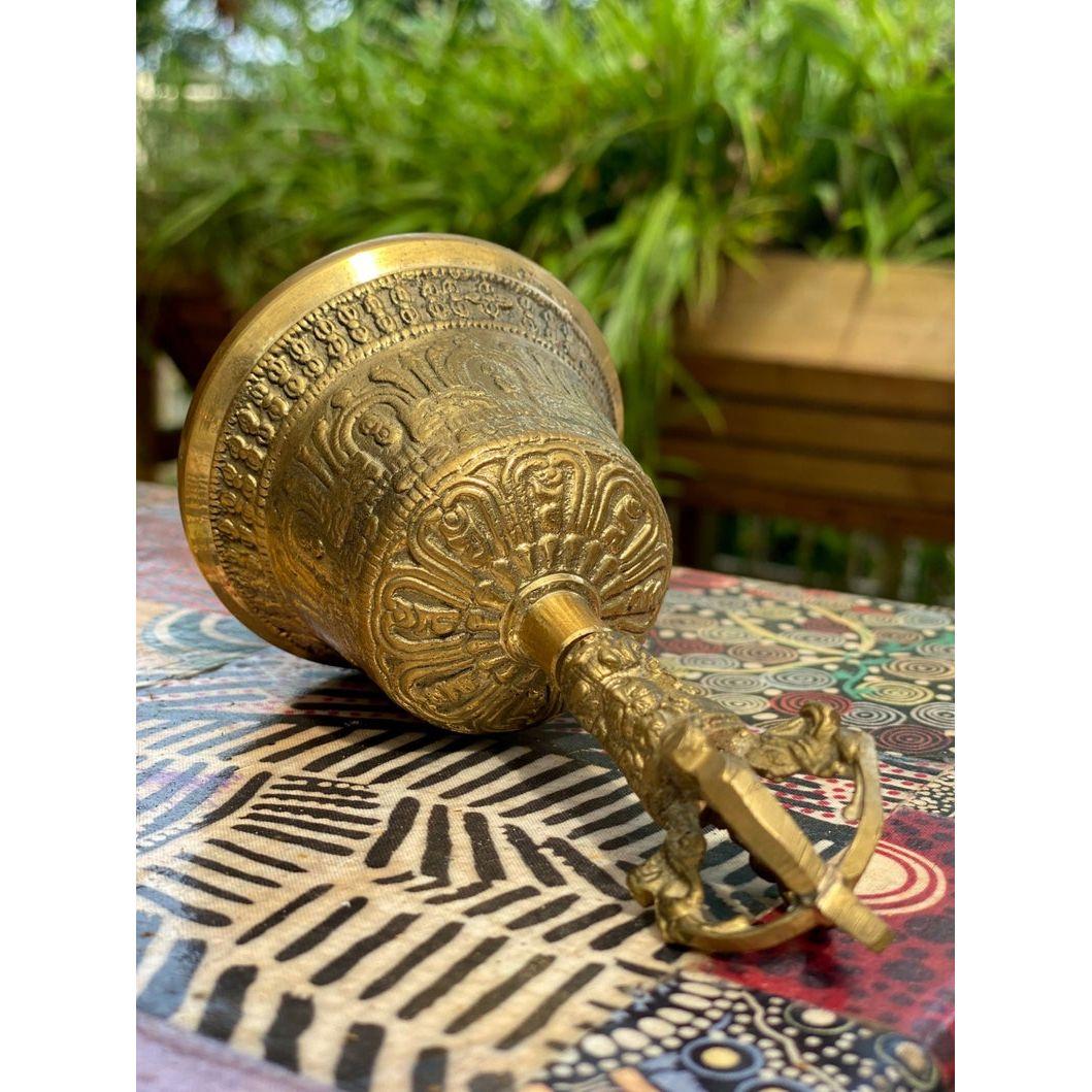 Brass Bell 6 inch Buddhist Nepal Tibetan Prayer Bell Meditation Stress Relief or Sound Therapy
