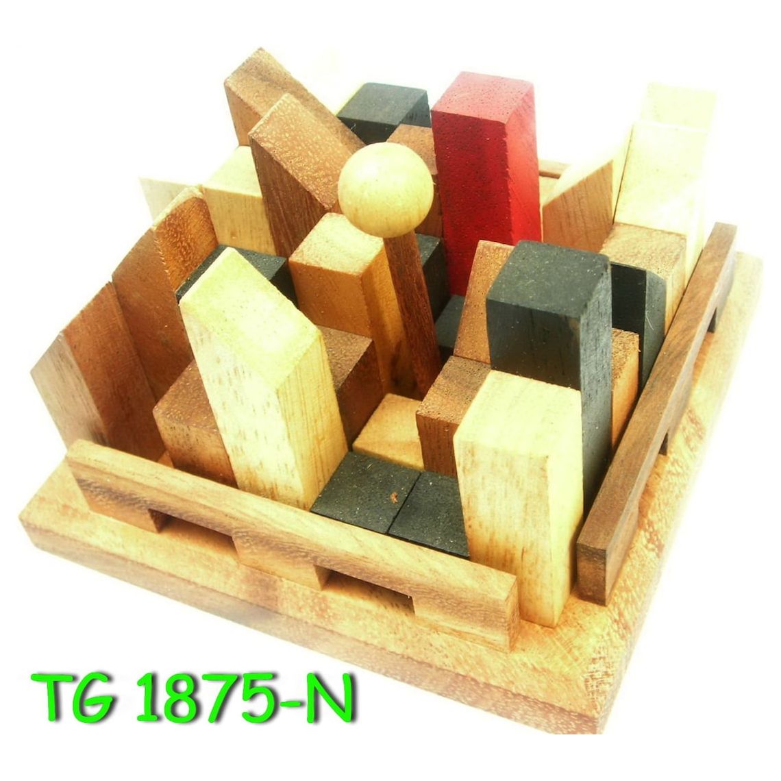 City Planner brain teaser puzzle, wood, handmade 3D puzzle-remove shapes and try rebuild your city