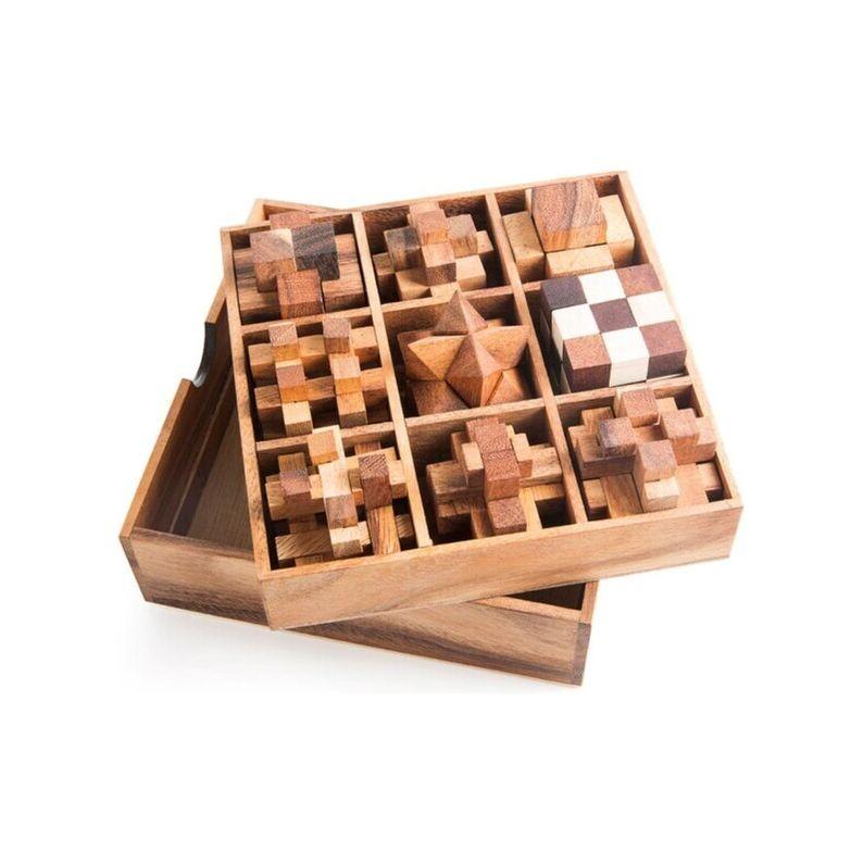 Mothers day gift Wooden brain teaser puzzle gift box - 9 individual mechanical puzzle set in own box