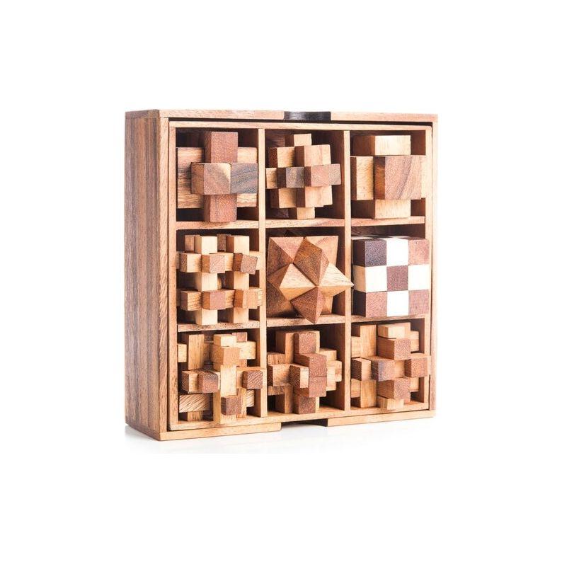 Mothers day gift Wooden brain teaser puzzle gift box - 9 individual mechanical puzzle set in own box