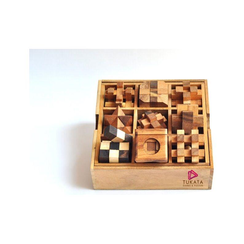 Mothers day gift Wooden brain teaser puzzle gift box - 9 individual mechanical puzzle set in own box