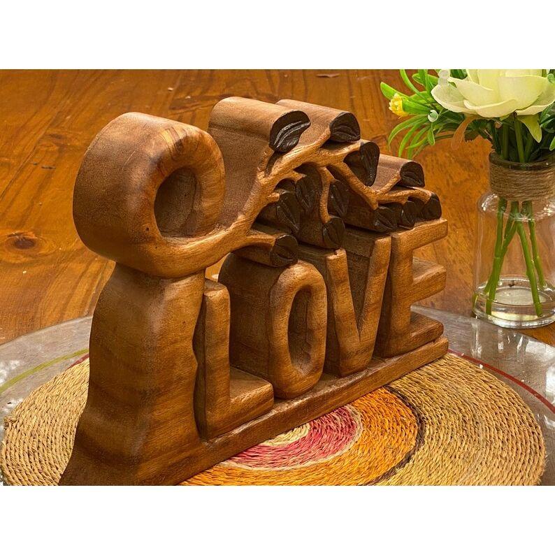 Mothers day gift Wooden carved LOVE words decoration 33 cm long