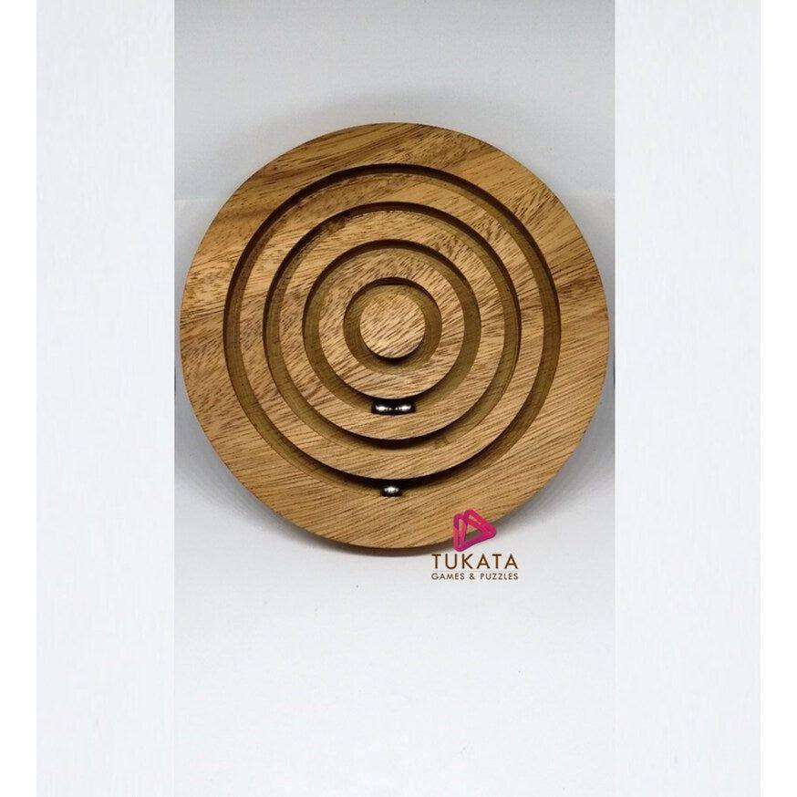 Marble run brain teaser puzzle, wood, handmade 3D puzzle-get all 3 marbles together
