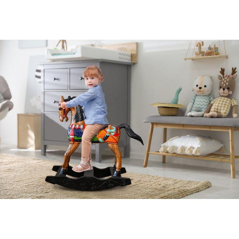 Rocking horse handmade solid wood-beautiful hand painted detail-very unique