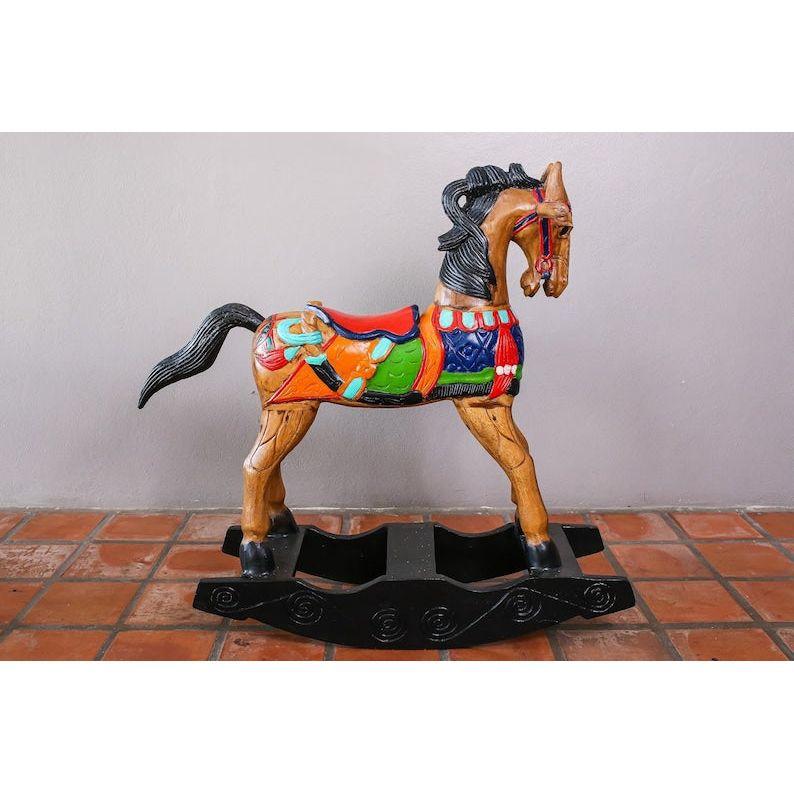 Rocking horse handmade solid wood-beautiful hand painted detail-very unique