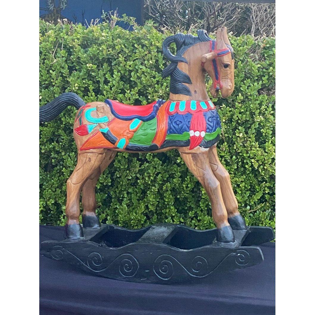 Rocking horse handmade solid wood-beautiful hand painted detail-very unique