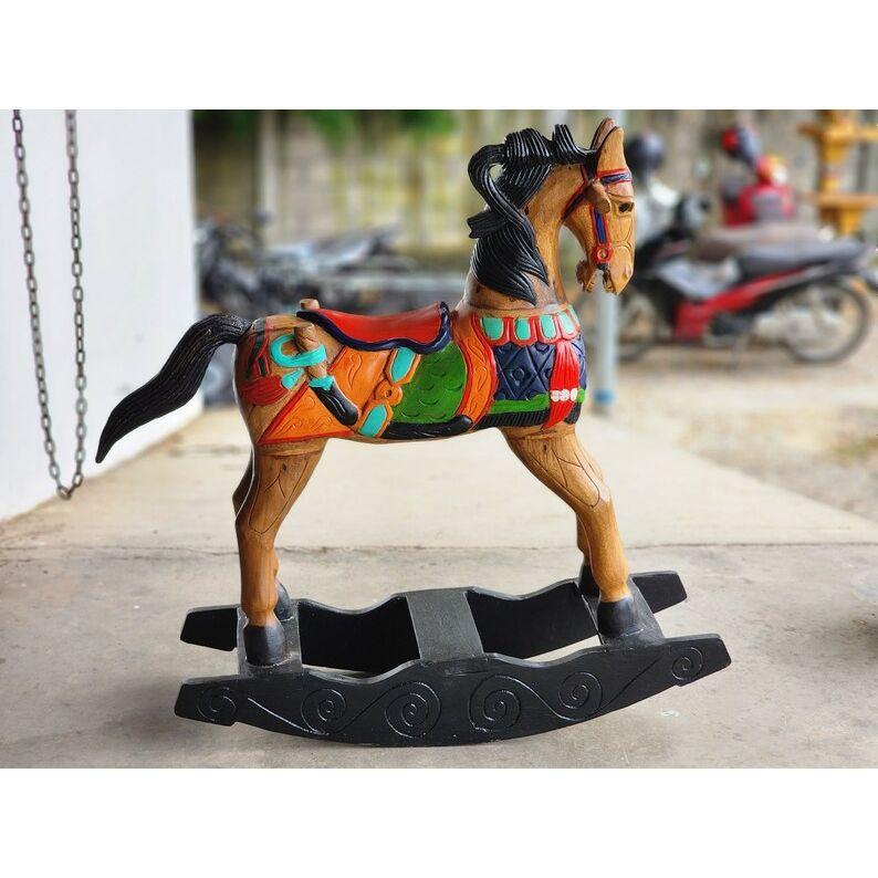 Rocking horse handmade solid wood-beautiful hand painted detail-very unique
