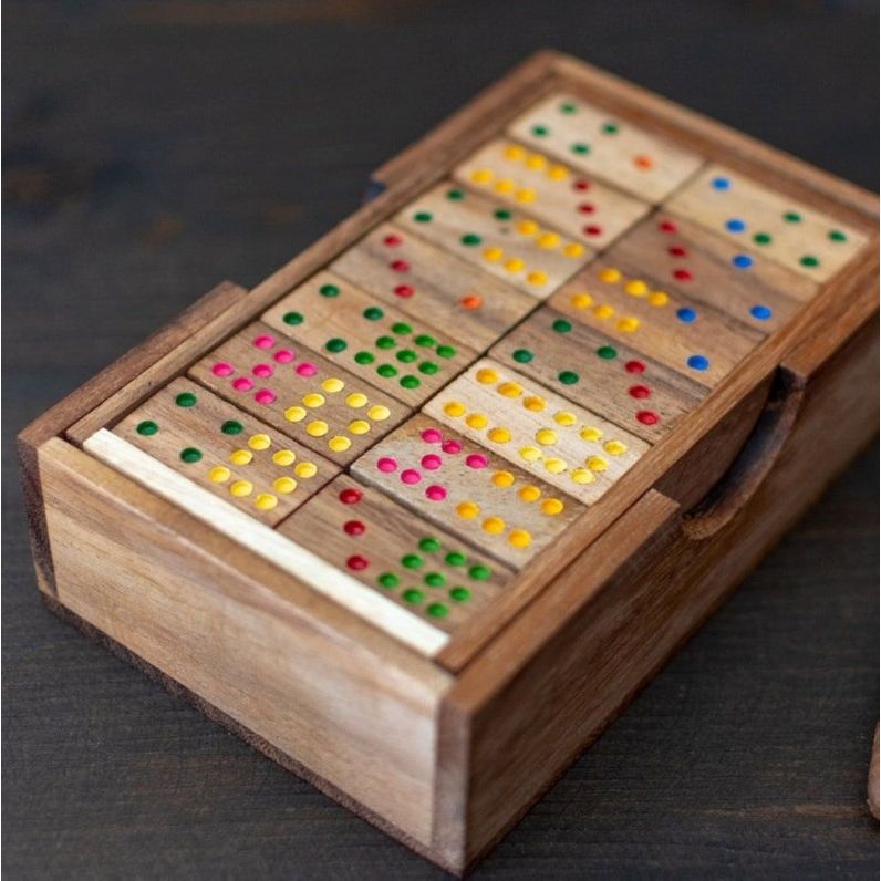 Wooden Domino Game Set Handmade Dominoes in Gift box