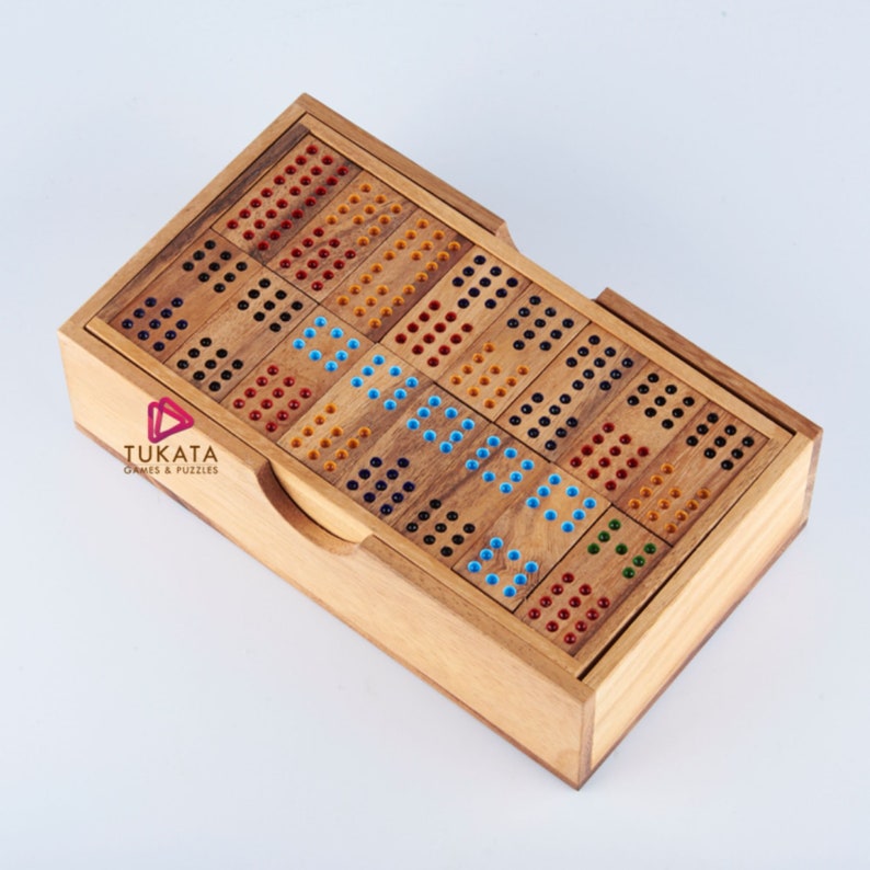 Wooden Domino Game Set Handmade Dominoes in Gift box