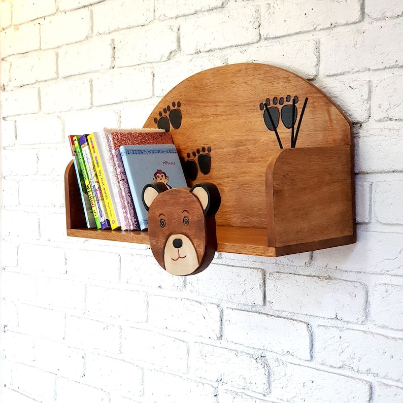 Wooden Wall Mounted Book Shelf Bear theme for children&#39;s room