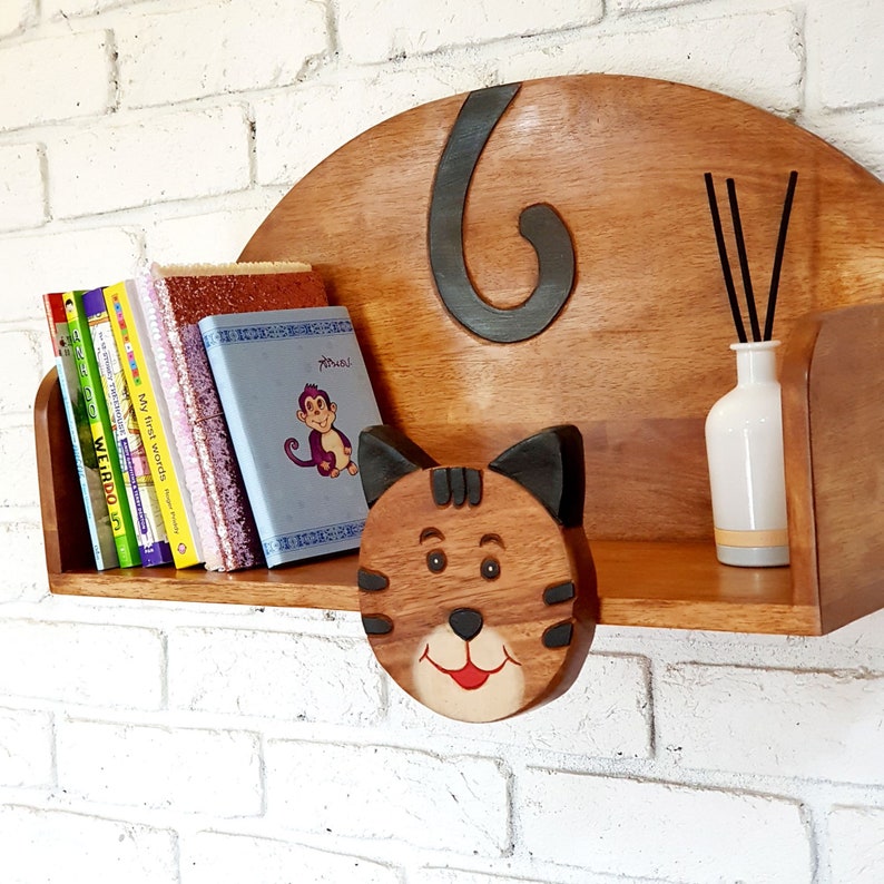 Wooden Wall Mounted Book Shelf CAT theme for children&#39;s room