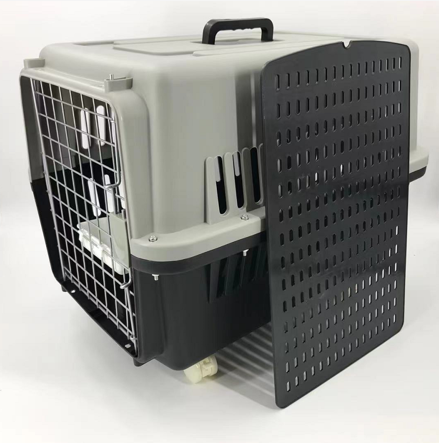 YES4PETS Large Dog Cat Crate Pet Carrier Rabbit Airline Cage With Tray, Bowl &amp; Wheel Black