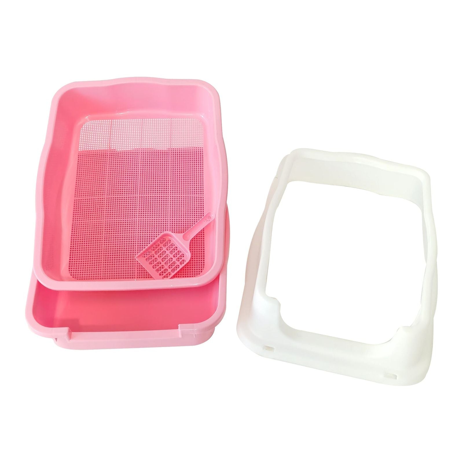 YES4PETS Large Deep Cat Kitty Litter Tray High Wall Pet Toilet Grid Tray With Scoop Pink