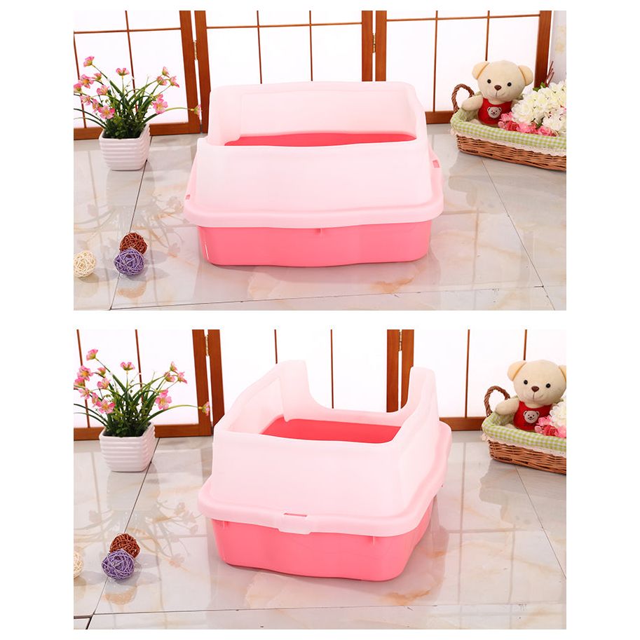 YES4PETS Large Deep Cat Kitty Litter Tray High Wall Pet Toilet Grid Tray With Scoop Pink