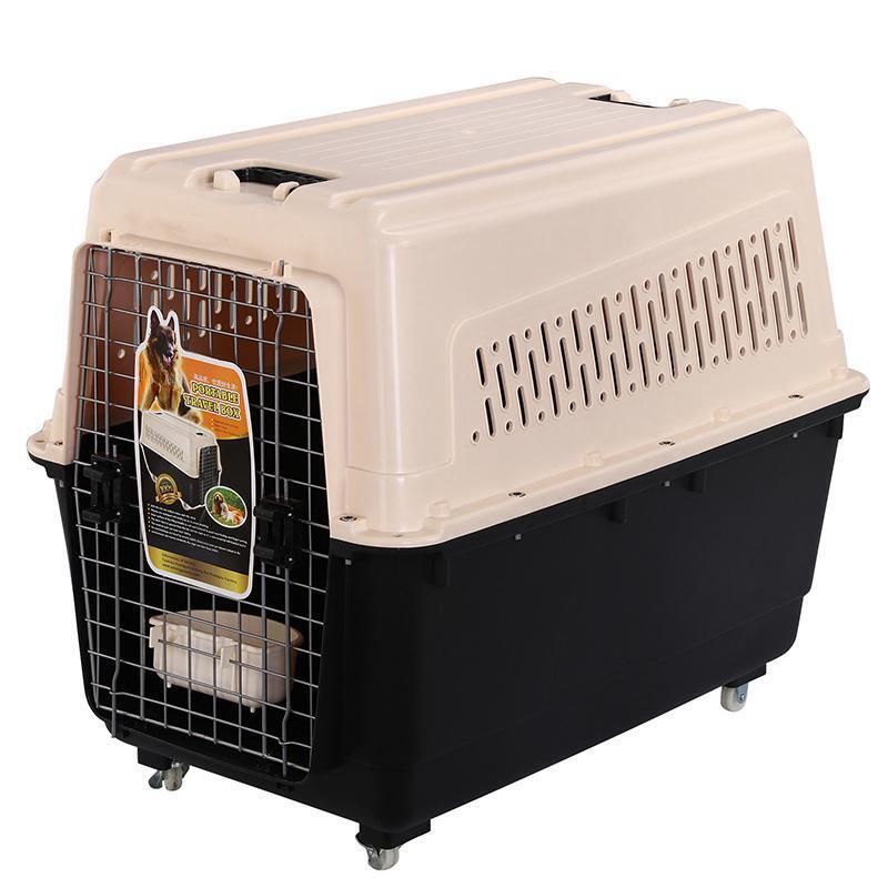 YES4PETS XXXL Plastic Pet Dog Carrier Transport Cat Cage With Wheels Tray &amp; Bowl