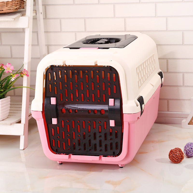 YES4PETS Medium Dog Cat Crate Pet Rabbit Carrier Travel Cage With Tray &amp; Window Pink