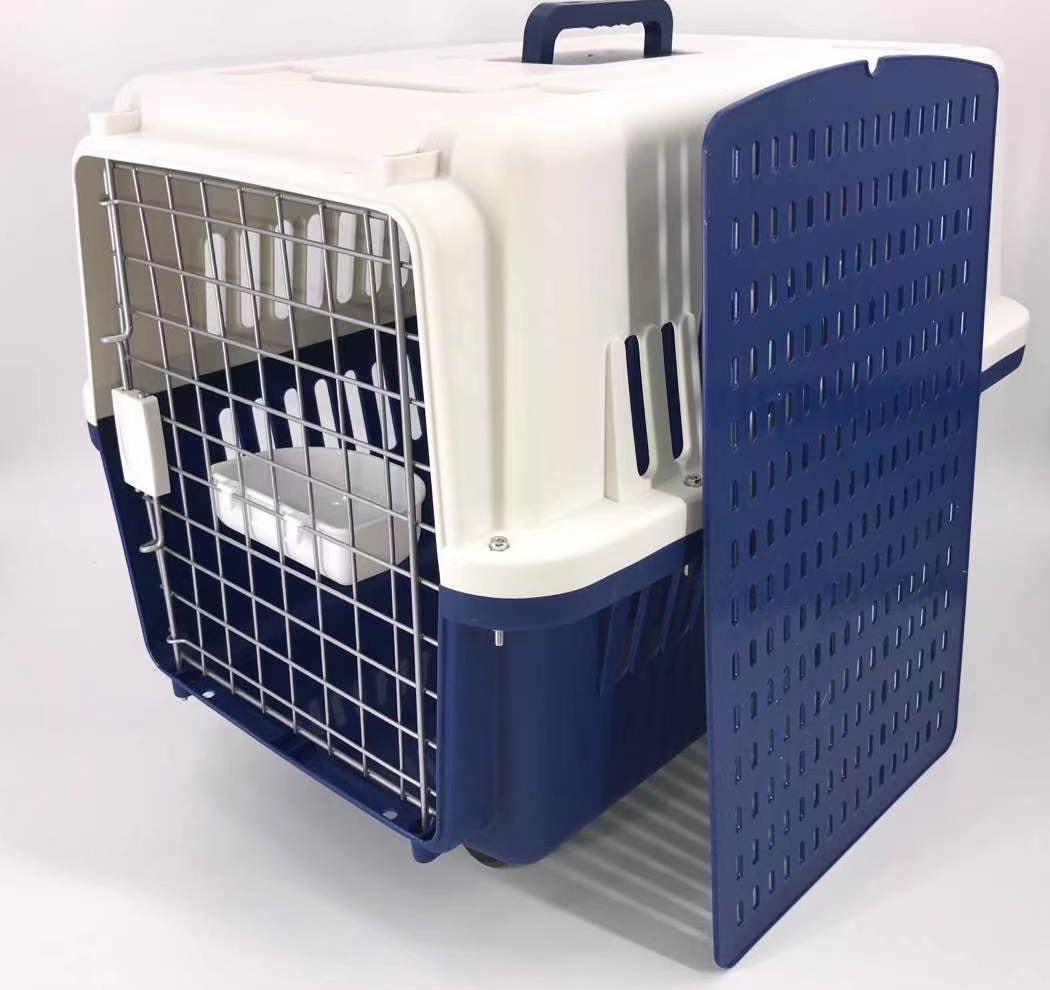 YES4PETS Navy XXXL Dog Puppy Cat Crate Pet Carrier Cage W Tray, Bowl &amp; Removable Wheels