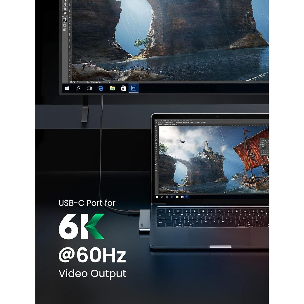 UGREEN 60560 USB-C Hub for MacBook Aluminum Type-C Adapter with 3 USB 3.0 100W