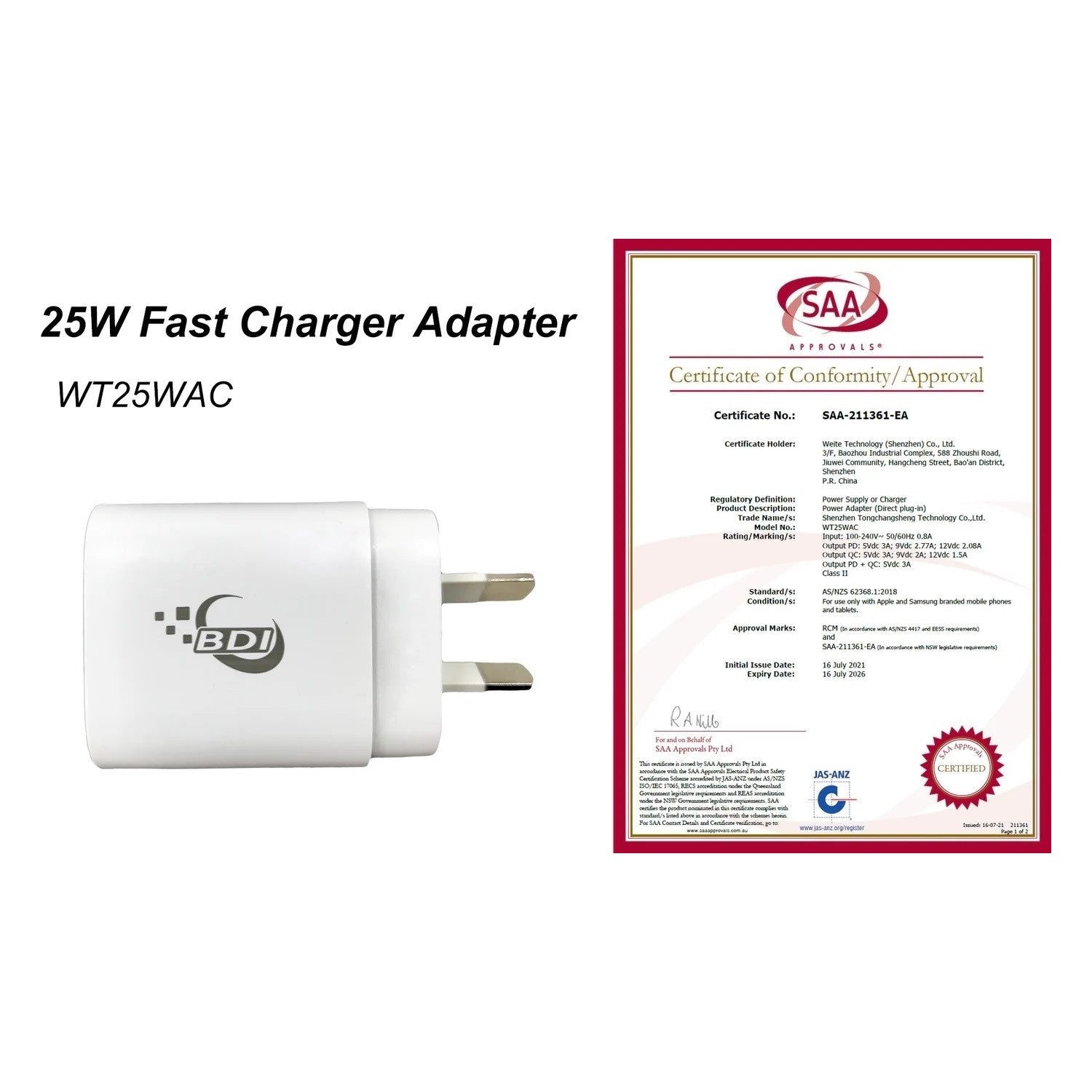 BDI 25W PD Quick Charger AU plug with USB-A and Type-C Ports