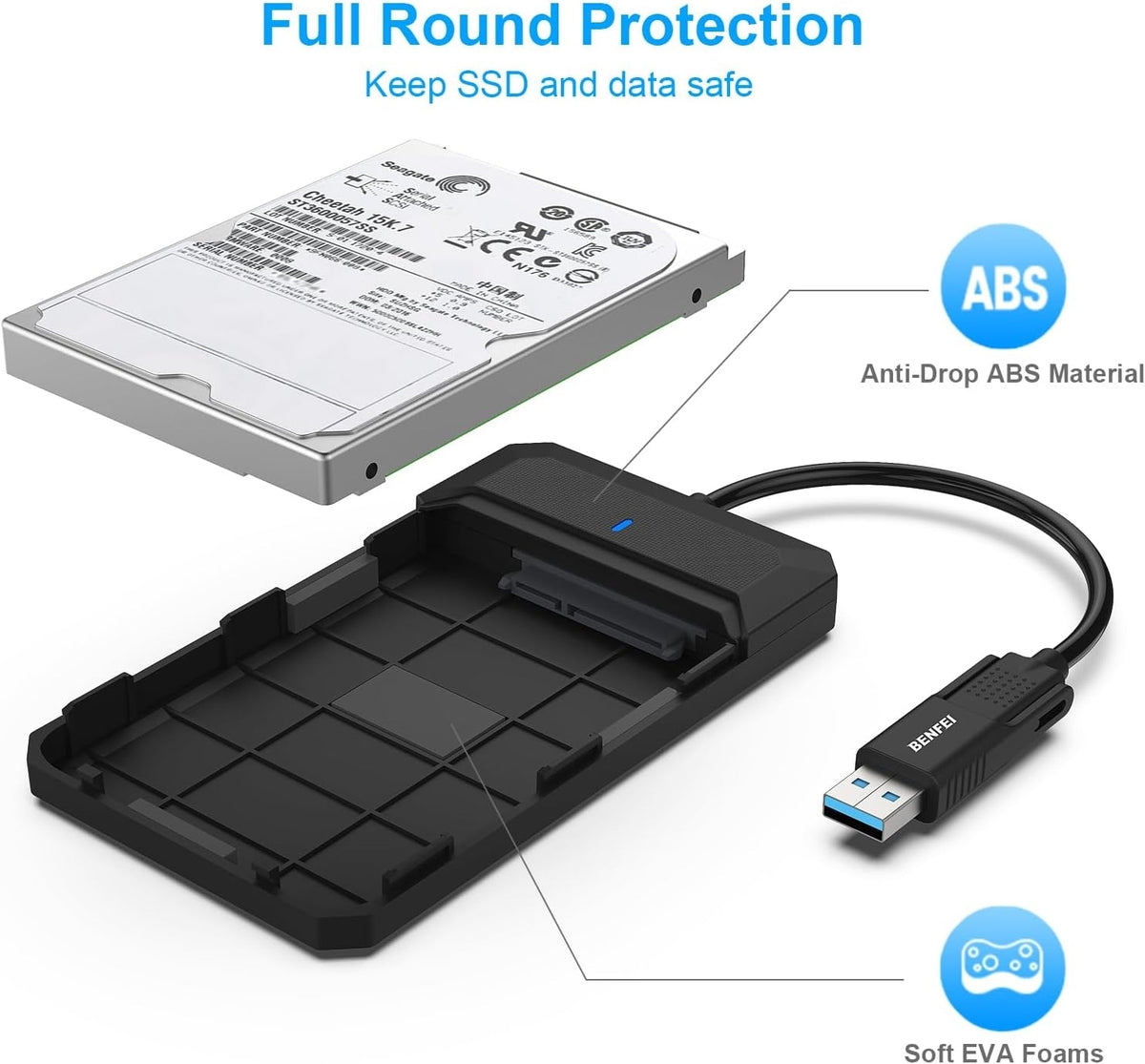 BENFEI 2.5 Inch SATA to USB Tool Free External Hard Drive Enclosure