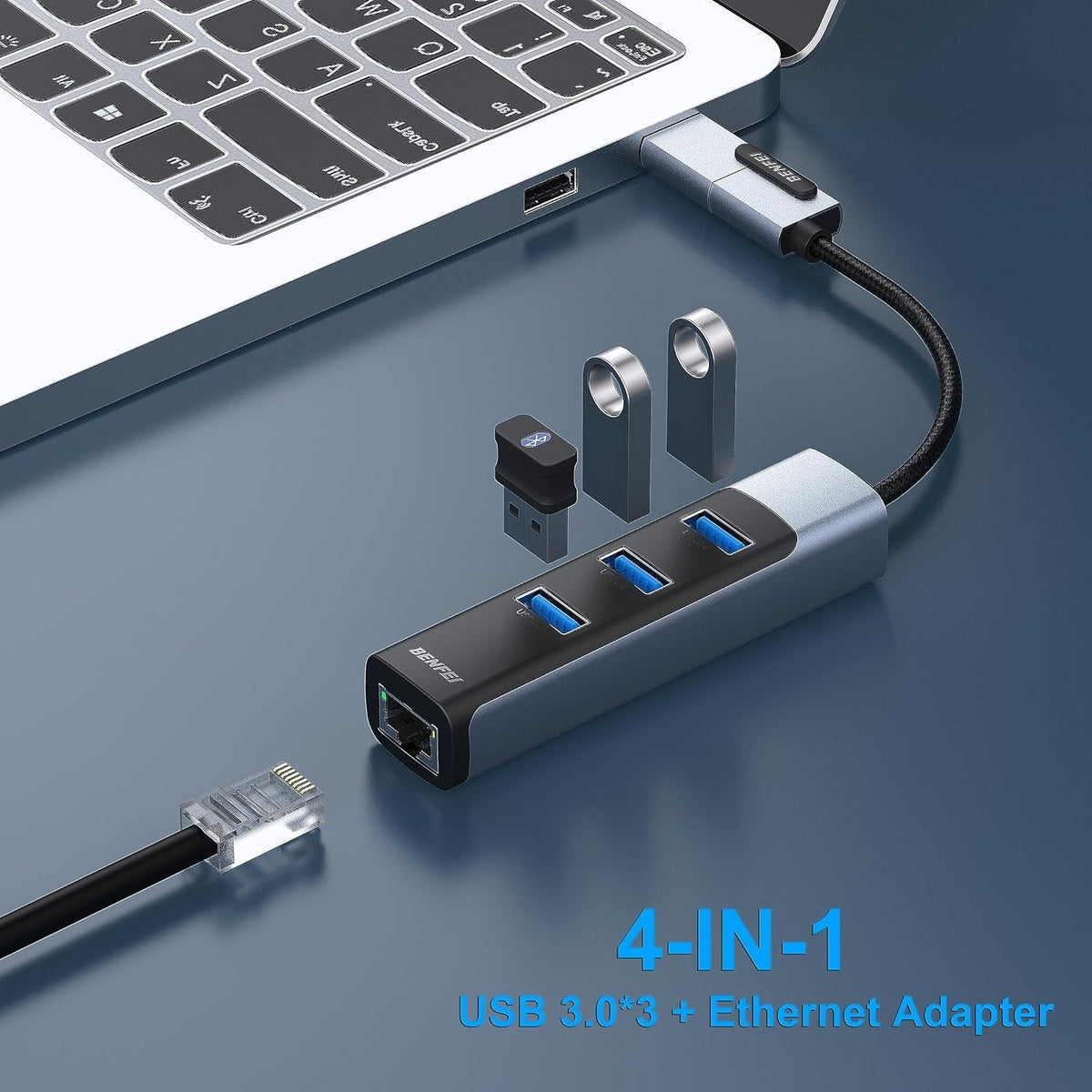 BENFEI 350GY 2-in-1 USB-C+USB 3.0 to RJ45 Gigabit Ethernet Port + 3-Port USB 3.0 HUB