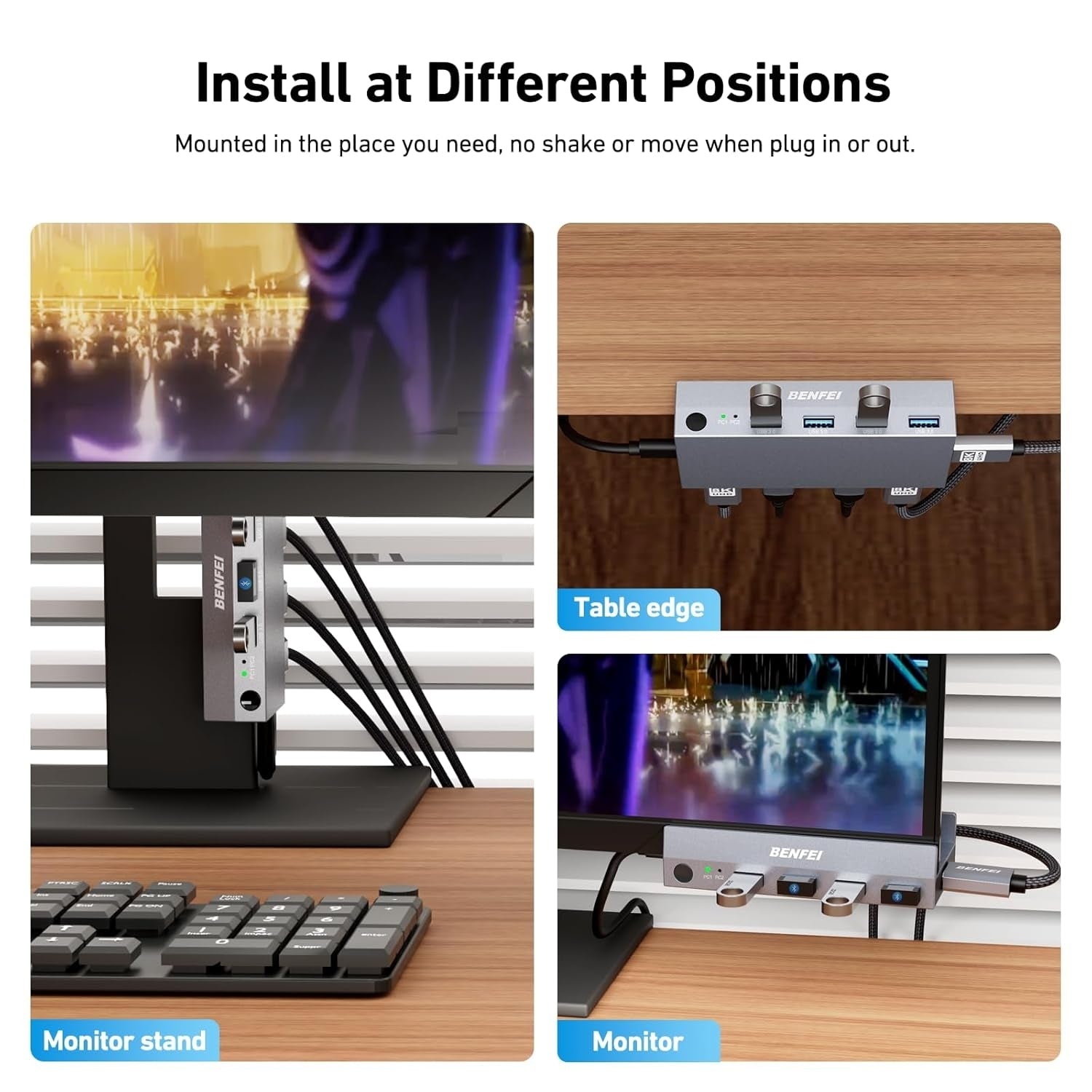 BENFEI 000355GY USB 3.0 HDMI KVM Switch(8K@60Hz) with 4 USB 3.0 Ports for 2 Computers Sharing Monitor Keyboard Mouse