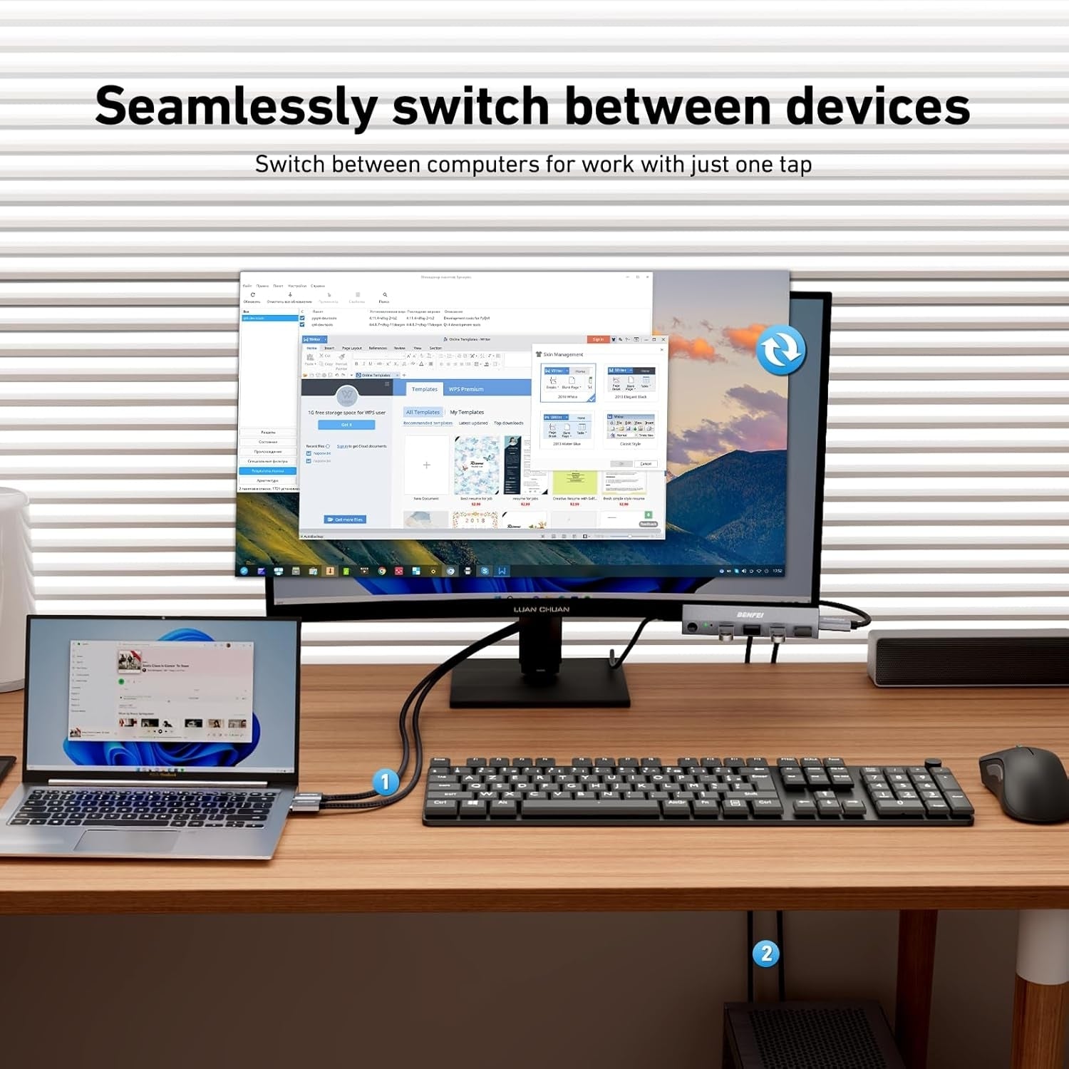 BENFEI 000355GY USB 3.0 HDMI KVM Switch(8K@60Hz) with 4 USB 3.0 Ports for 2 Computers Sharing Monitor Keyboard Mouse