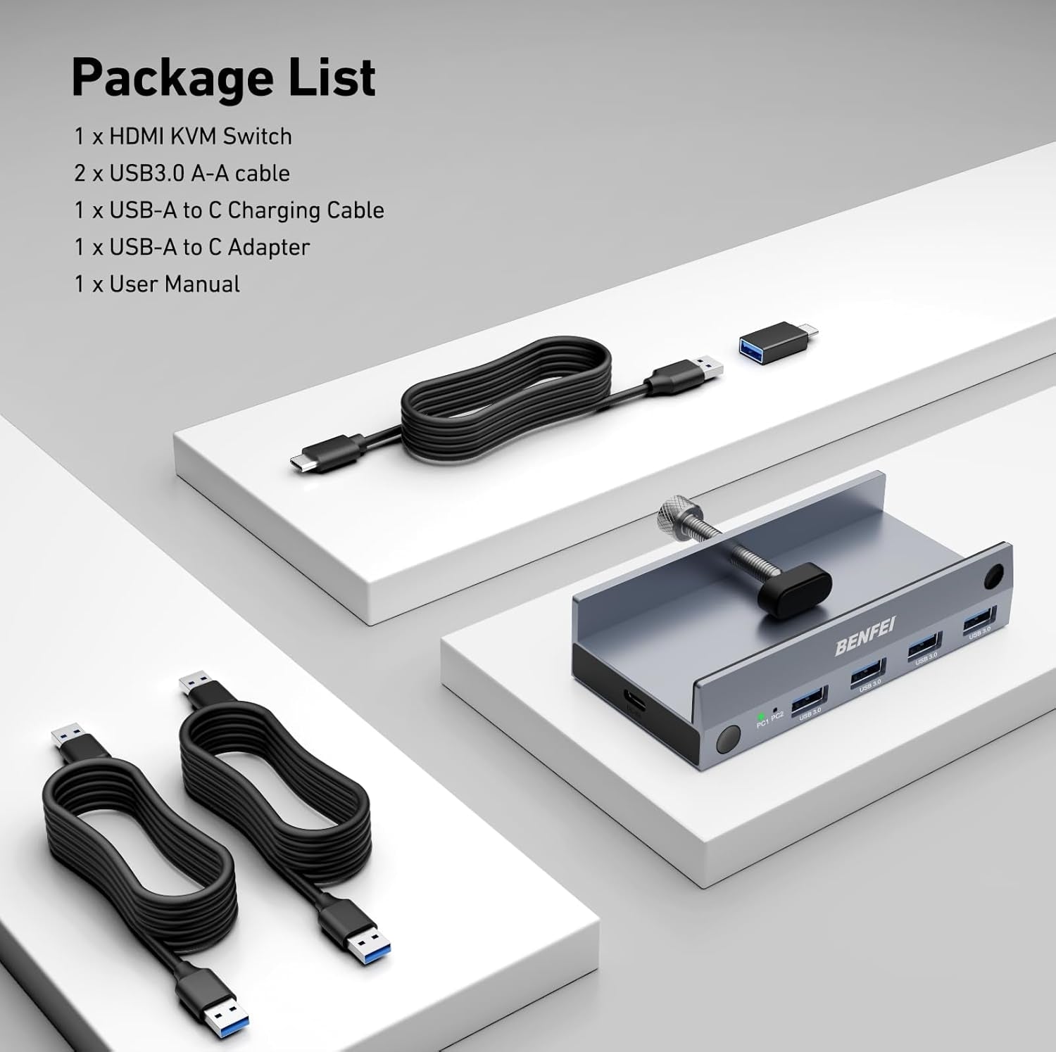 BENFEI 000355GY USB 3.0 HDMI KVM Switch(8K@60Hz) with 4 USB 3.0 Ports for 2 Computers Sharing Monitor Keyboard Mouse