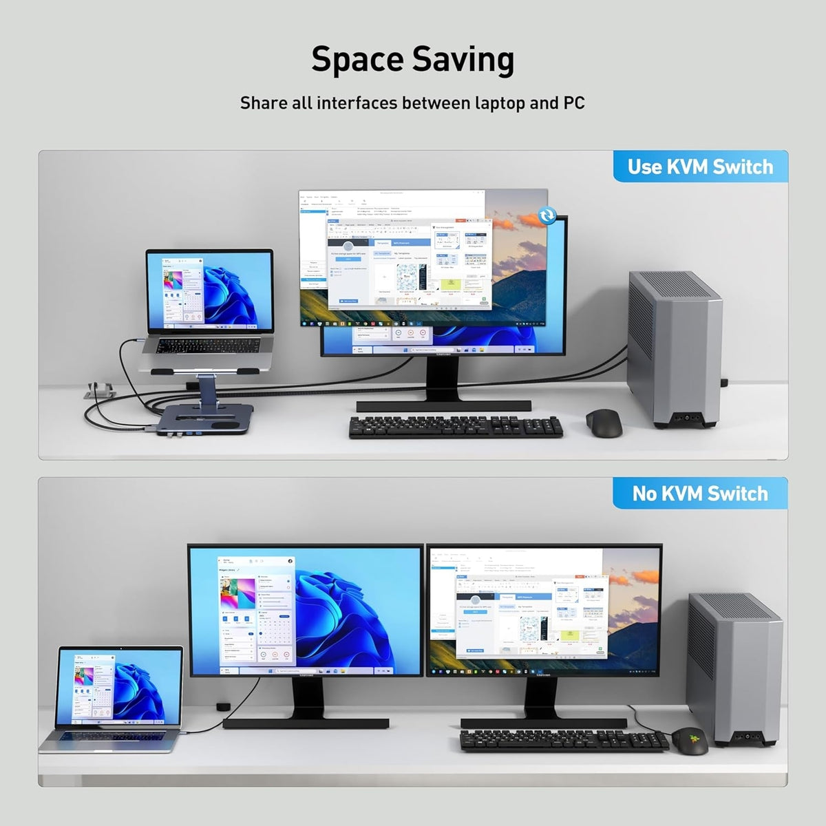 BENFEI 000366GY Laptop Stand with USB C Hub, Multi Function With USB and KVM Switch and 15W Wireless Charger