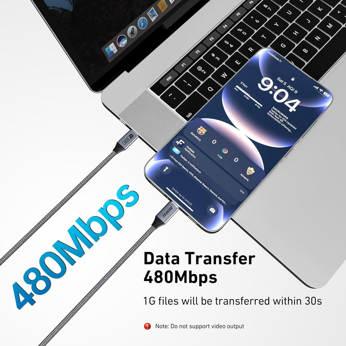 BENFEI 000383GY USB-C to USB-C Cable (4K@120Hz), 100W PD Fast Charging, 10Gbps Data Transfer for I-phone 15/16/17 and Samsung / Google phone 1M