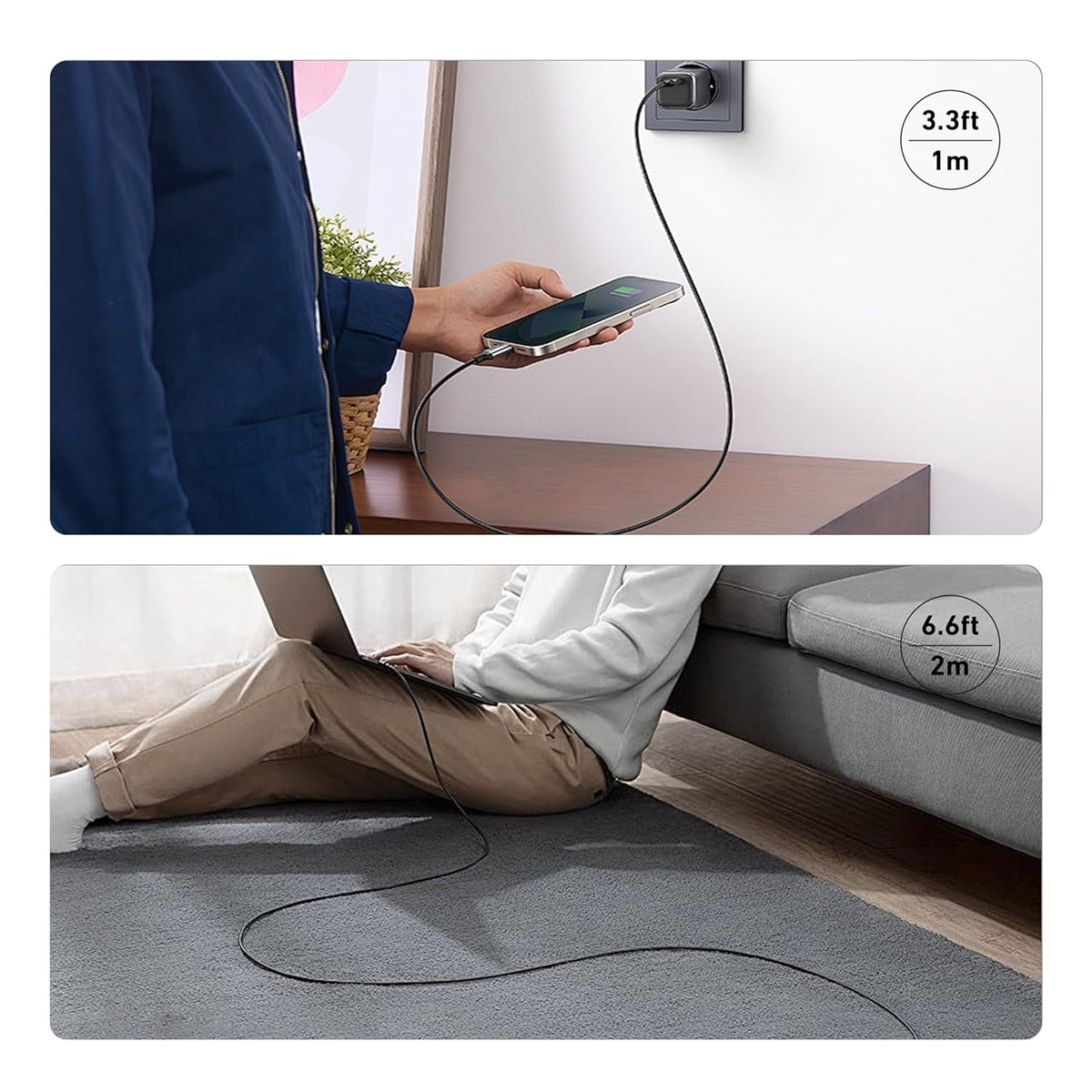 BENFEI 000383GY USB-C to USB-C Cable (4K@120Hz), 100W PD Fast Charging, 10Gbps Data Transfer for I-phone 15/16/17 and Samsung / Google phone 1M