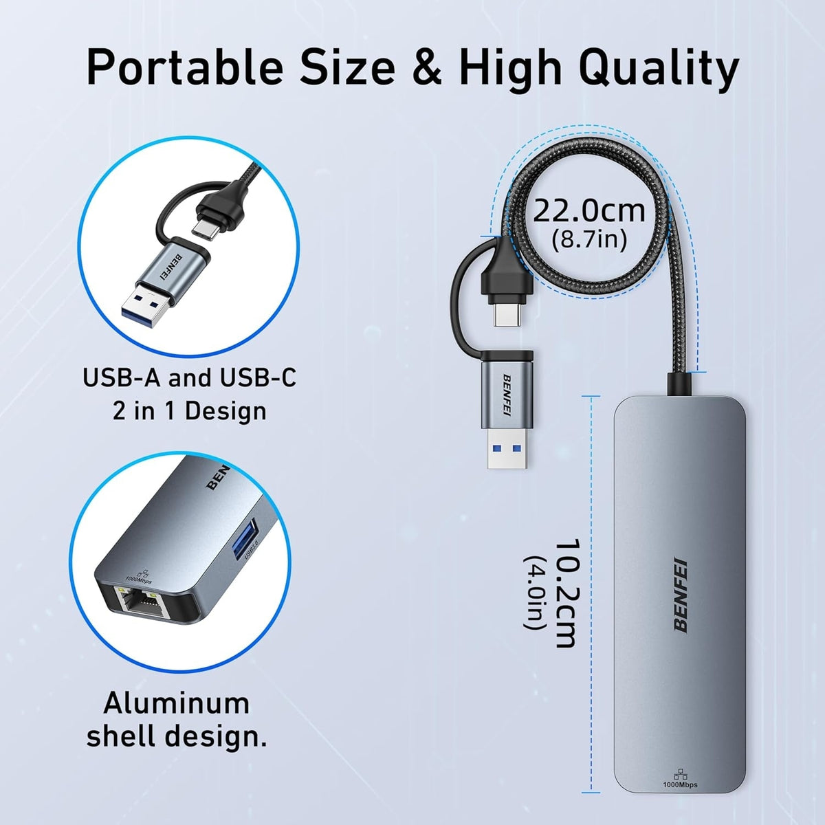 BENFEI 000386GY USB-C + USB 3.0 to Gigabit RJ45 + 3 Port USB 3.0 Hub Compatible with Mac