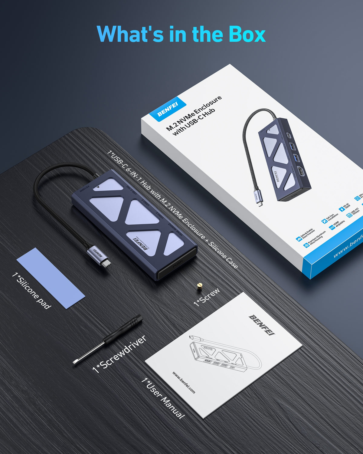 BENFEI 000389GY M.2 NVMe Enclosure with USB-C Hub