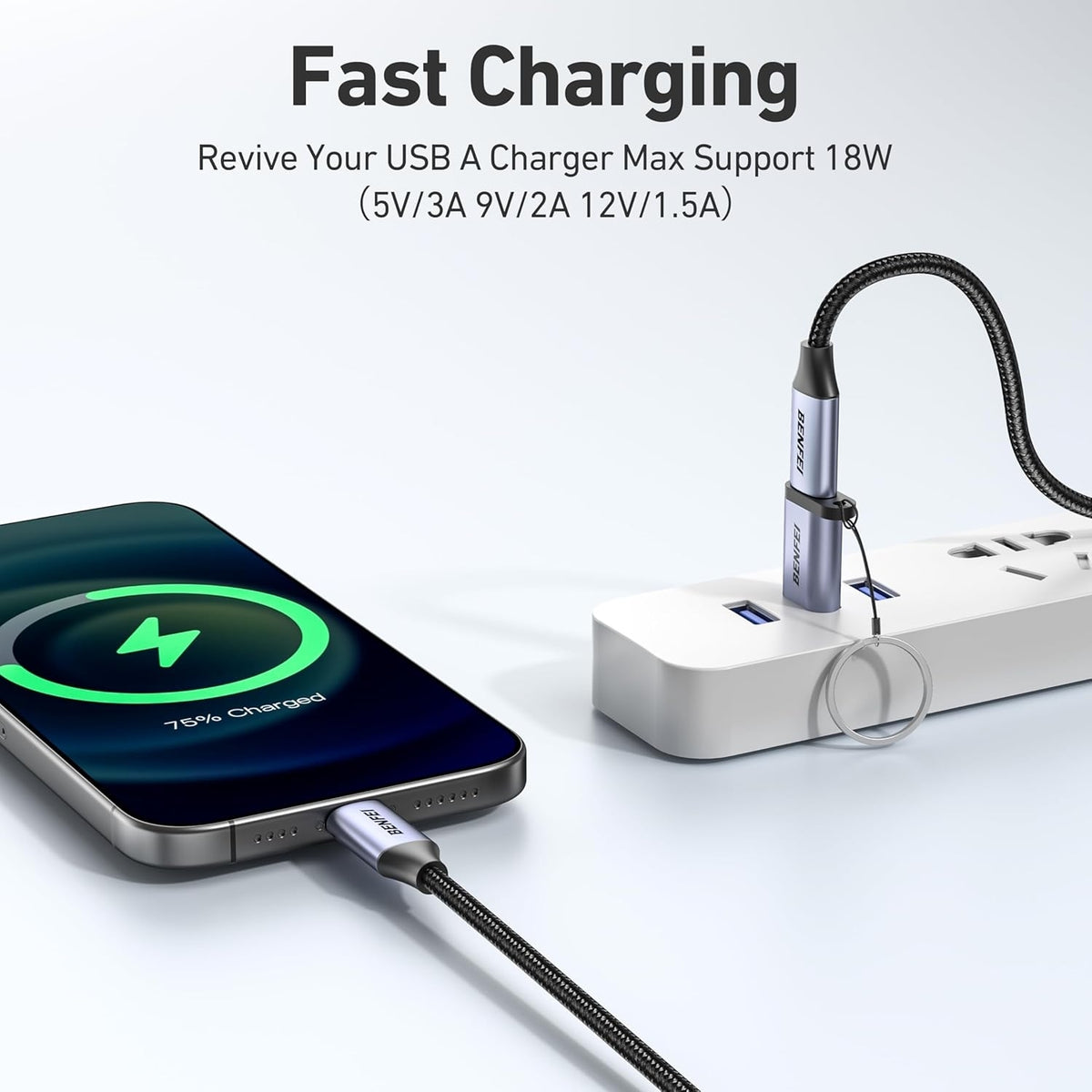 BENFEI 407GY 2-Pack USB Type-A to USB-C Adapter Male to Female Supporting 5V 3A Charging and 10Gbps Data Transmit