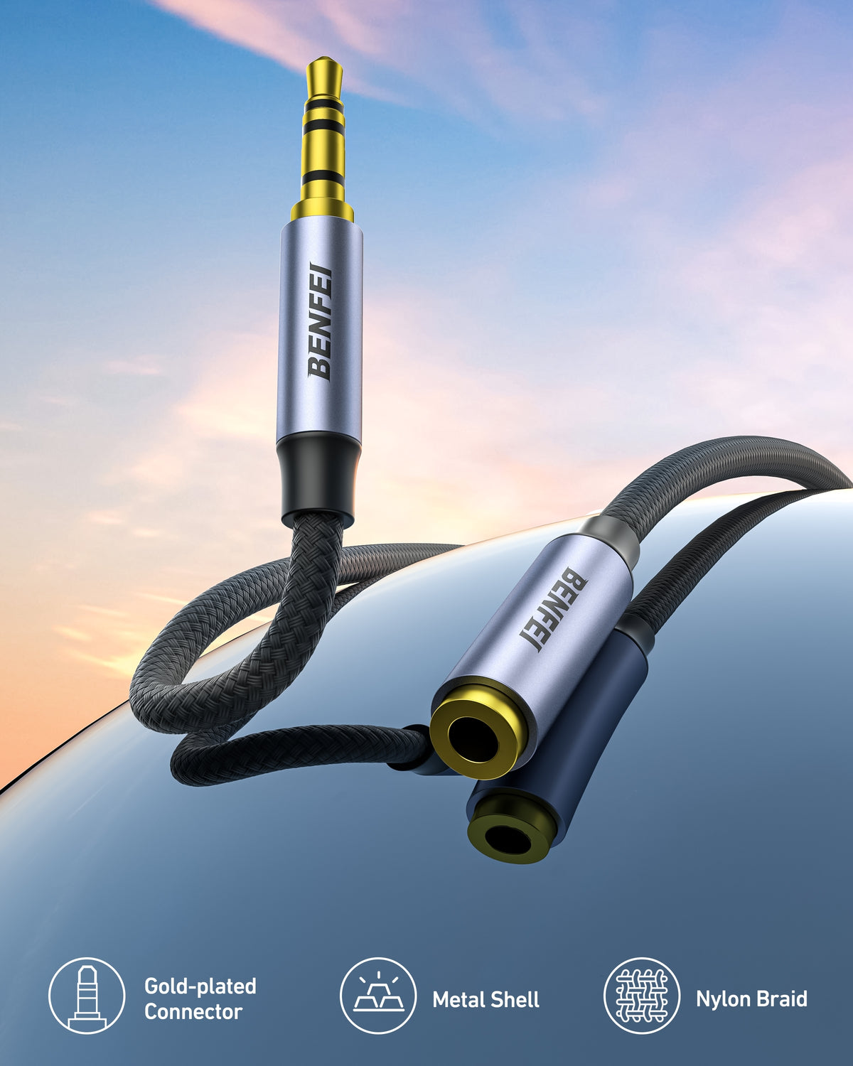 BENFEI 421GY 2M 3.5mm Male to Female AUX Extension Cable, TRRS 4-Pole Stereo Audio Jack Cord for Headphones, Microphone, Smartphones, PC, Laptop, Speakers