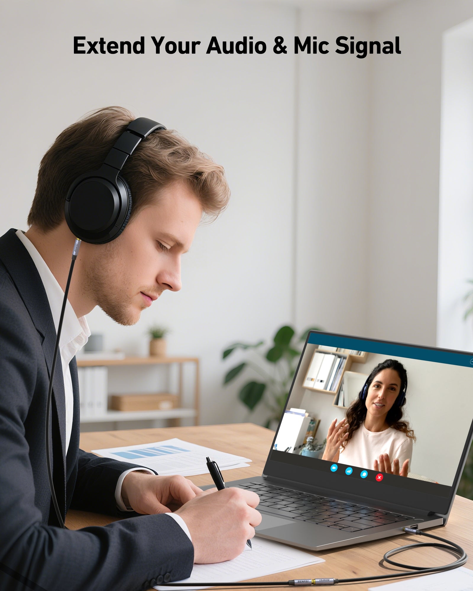 BENFEI 421GY 3M 3.5mm Male to Female AUX Extension Cable, TRRS 4-Pole Stereo Audio Jack Cord for Headphones, Microphone, Smartphones, PC, Laptop, Speakers