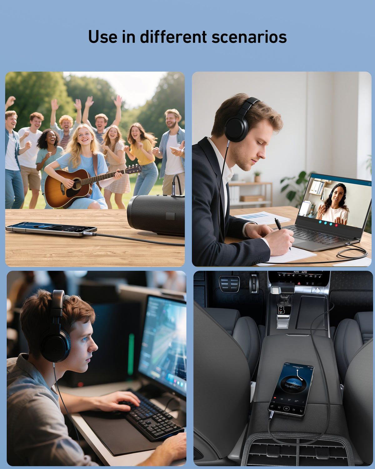 BENFEI 427GY 10M 3.5mm TRRS Male to Male Audio Cable, 4-Pole Stereo Mic Aux Cable, Nylon Braided Headphone Jack Cord