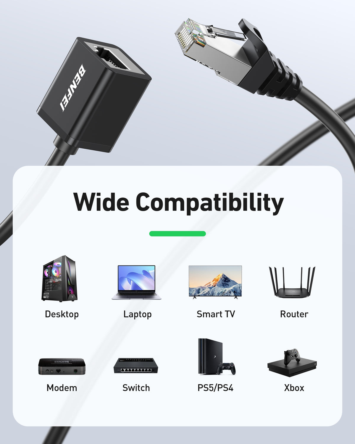 BENFEI 435BK-1M RJ45 Extension Male/Female Patch cords Cat6 1000Mbps 1M