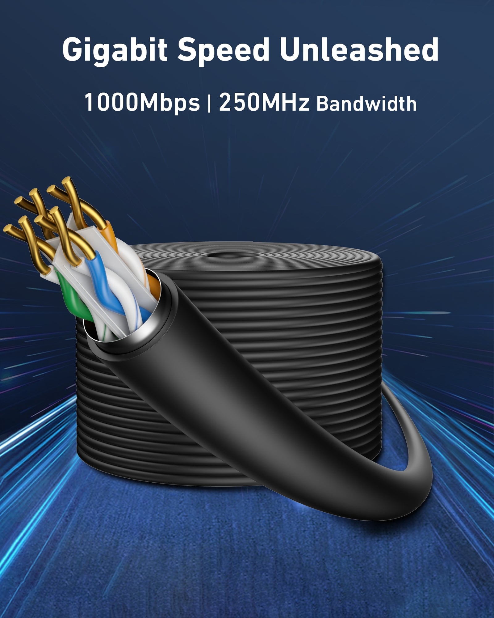 BENFEI 701BL 305M CAT6 UTP 1000Mbps Waterpoof Ethernet Cable 1000FT for Outdoor