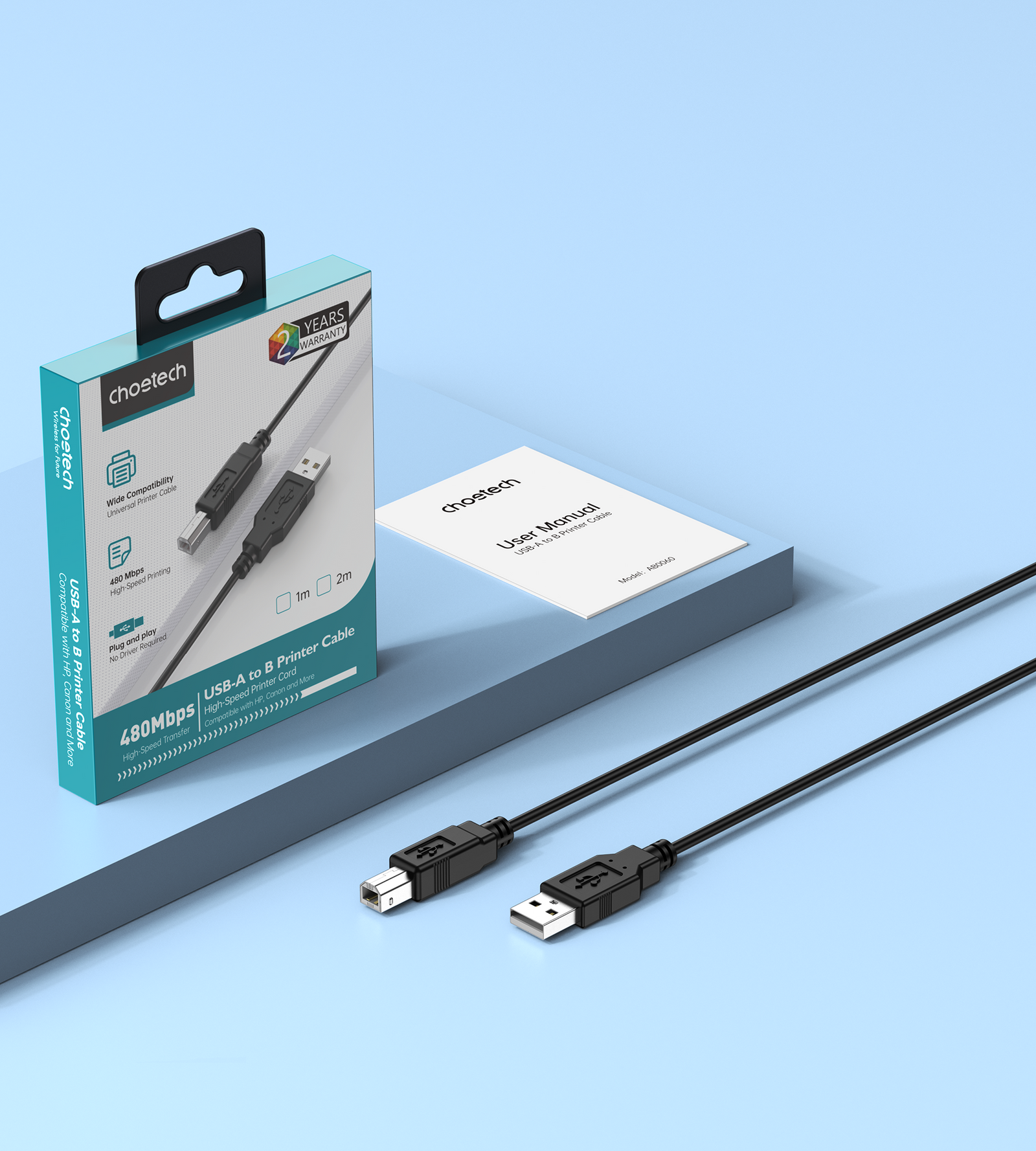 Choetech AB0060-3M USB A to B Printer 3meter Cable Black