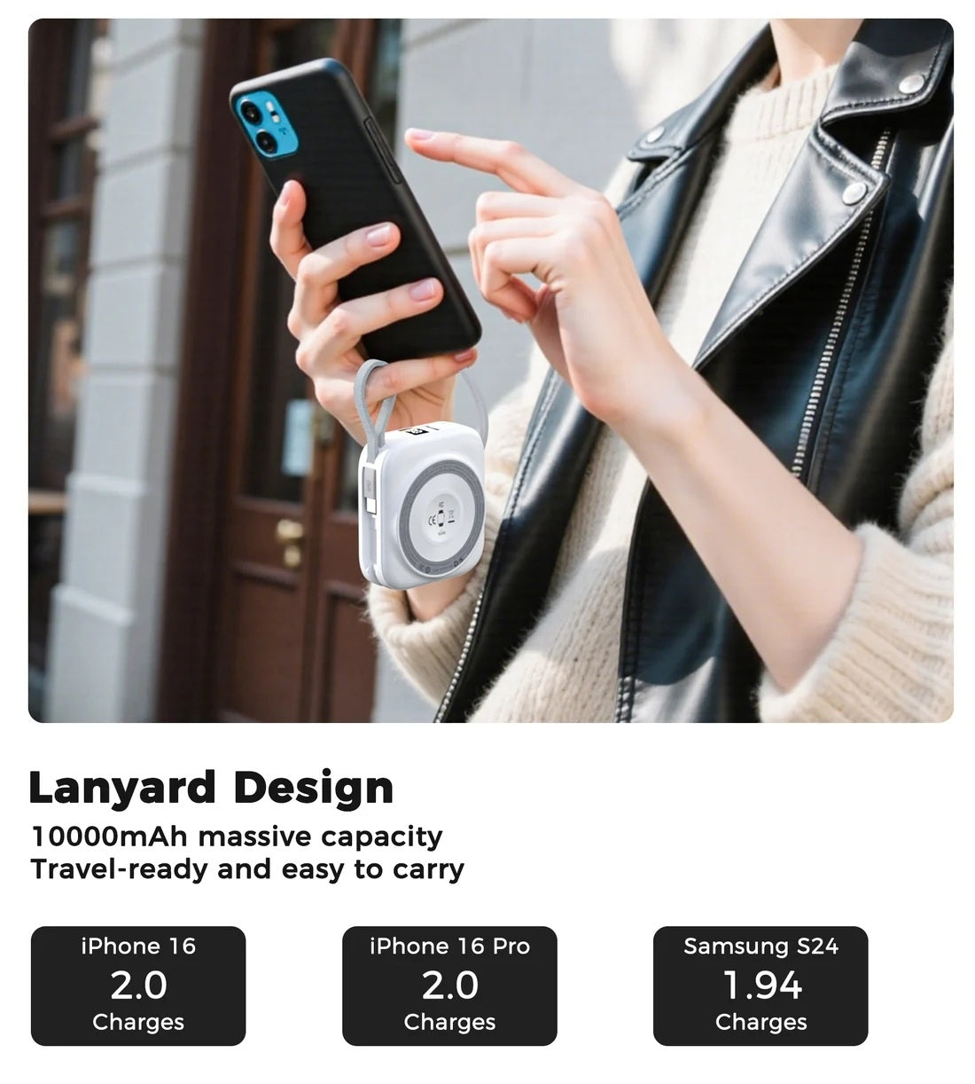 Choetech B697C-WH 10000mAh LED display 22.5W power bank for Mobile and Apple watch/Airpods CCC Certified