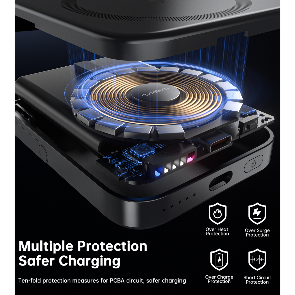 CHOETECH B743-BK 10000mAh PD20W Magnetic Power Bank with Holder Black