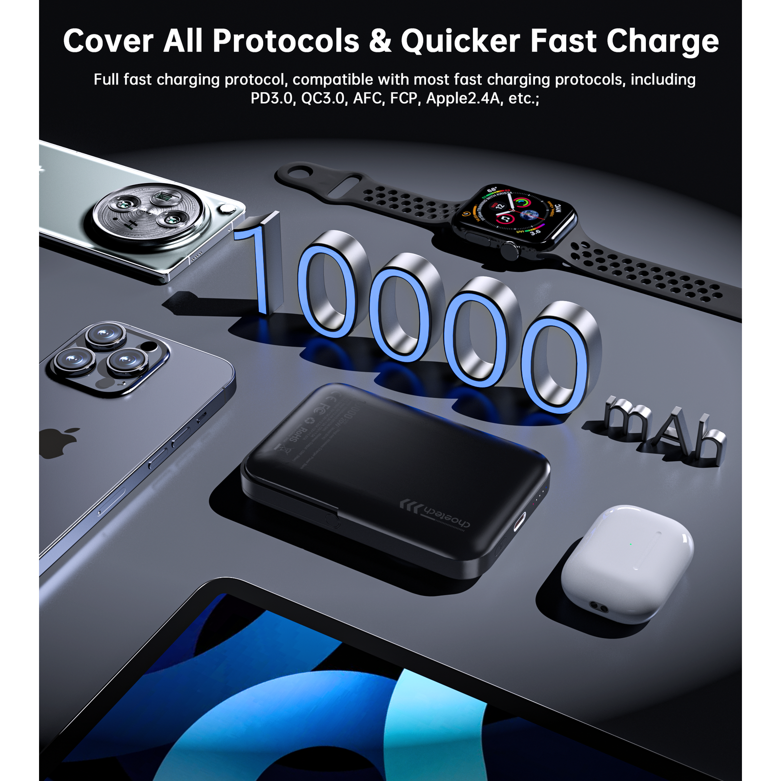 CHOETECH B743-BK 10000mAh PD20W Magnetic Power Bank with Holder Black